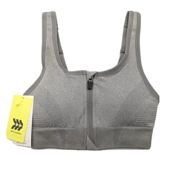 All in Motion Womens Sports Bra Seamless Front Zip Medium Support Gray Sz XS NEW - Picture 3 of 10